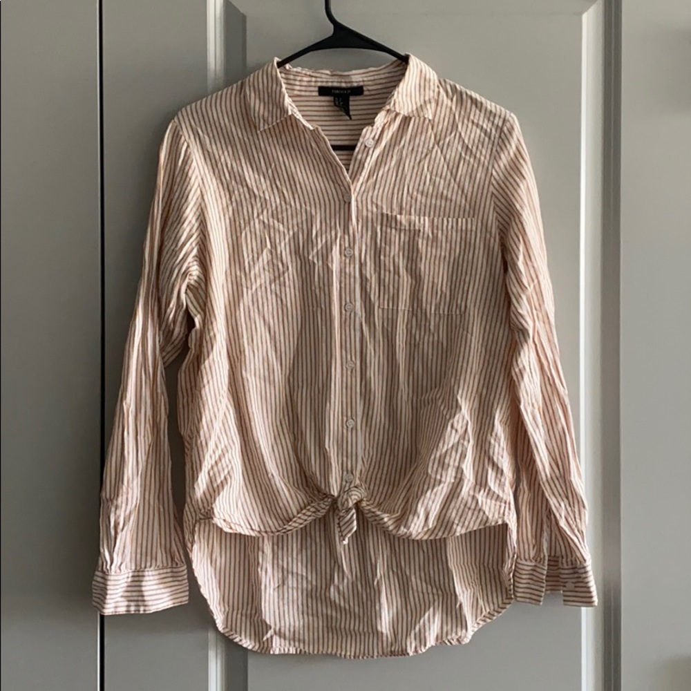 Forever 21 Orange and White stripe button up
